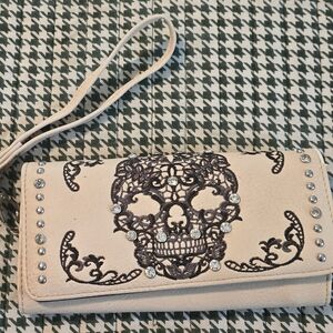 Montana West Beige Skull Western Studded Embroidered Wristlet Wallet Women
